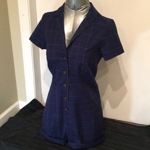Navy Blue Button-Up Tailored Romper